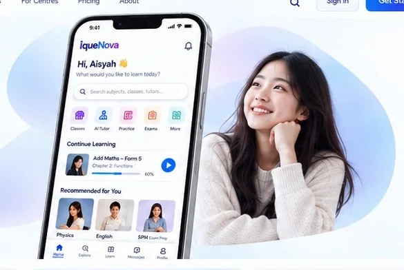 Aplikasi pembelajaran IqueNova pada telefon